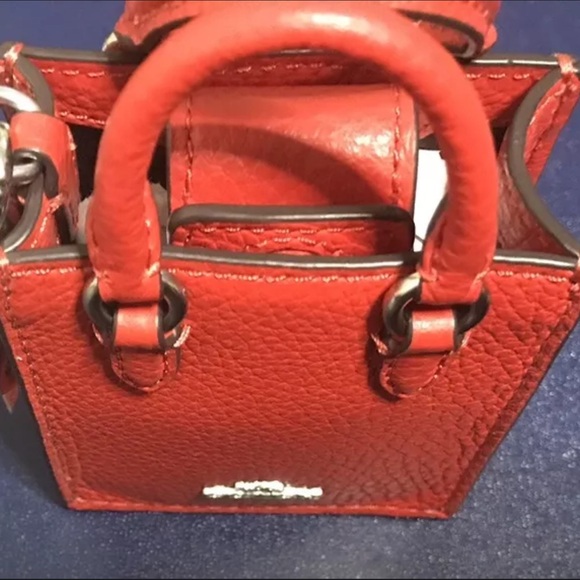 COACH NORTH/SOUTH MINI TOTE BAG CHARM REFINED PEBBLE LEATHER RED - Picture 5 of 7